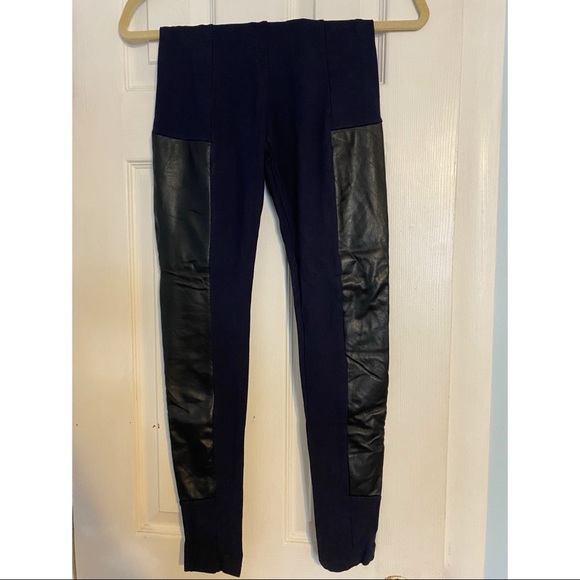 Navy Blue Leggings with Leather Sides | Size 2 - Picture 1 of 2